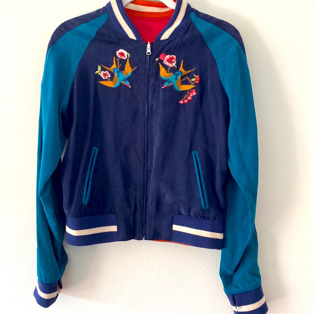 Silk Elizabeth and James Reversible Embroidered Bomber Jacket